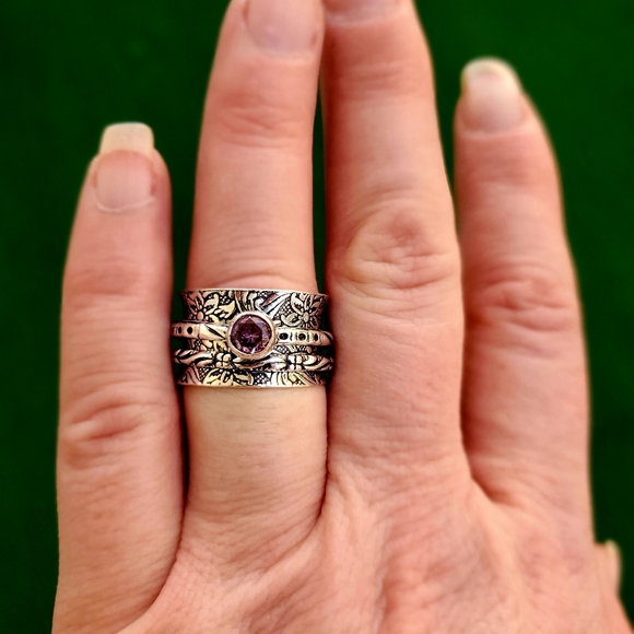 New Pink Topaz Silver Spinner Meditation Ring - Picture 4 of 8